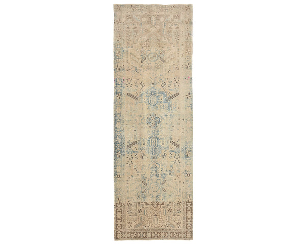 11 Ft Vintage Brown Persian Style Distressed Low Pile Wool Runner Rug